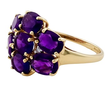 9ct gold Amethyst / Diamond Cluster Ring size N